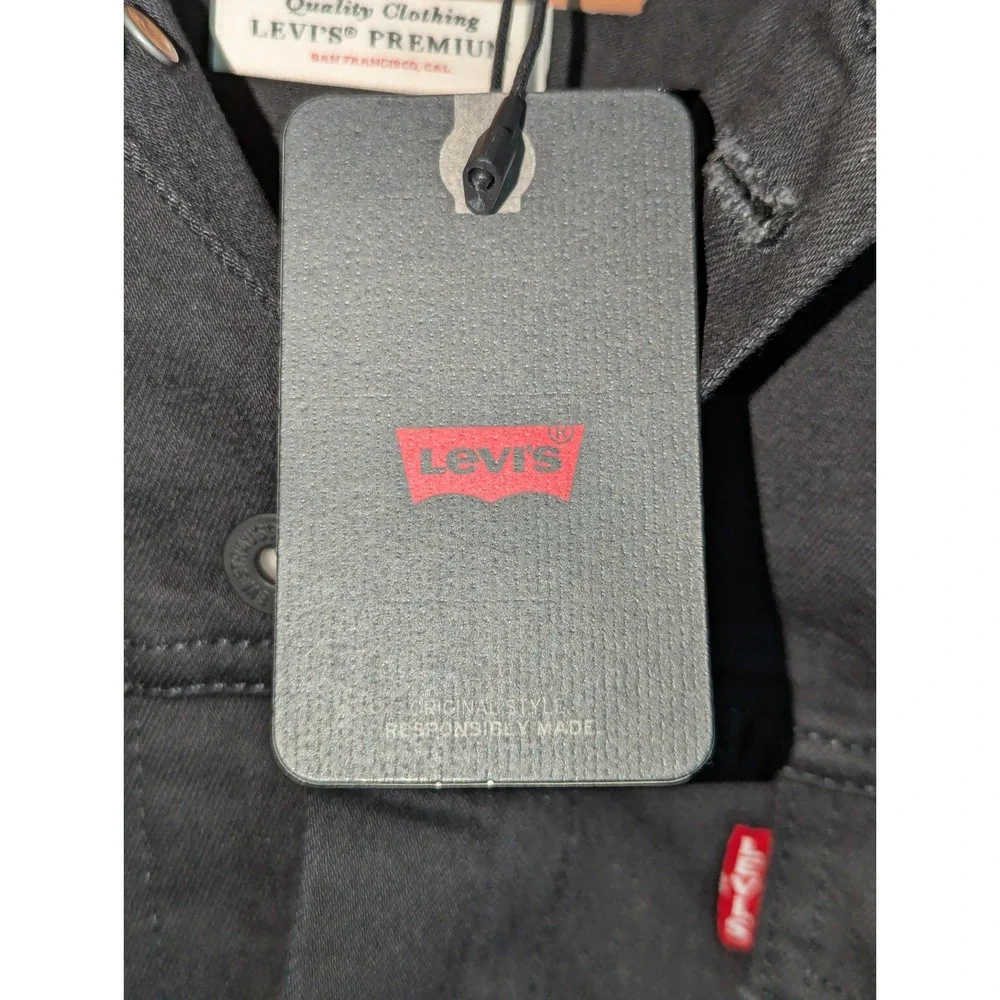 Levis Premium Trucker Jacket Mens Medium Black Denim Stretch Coat 723340403 NEW - Picture 6 of 12
